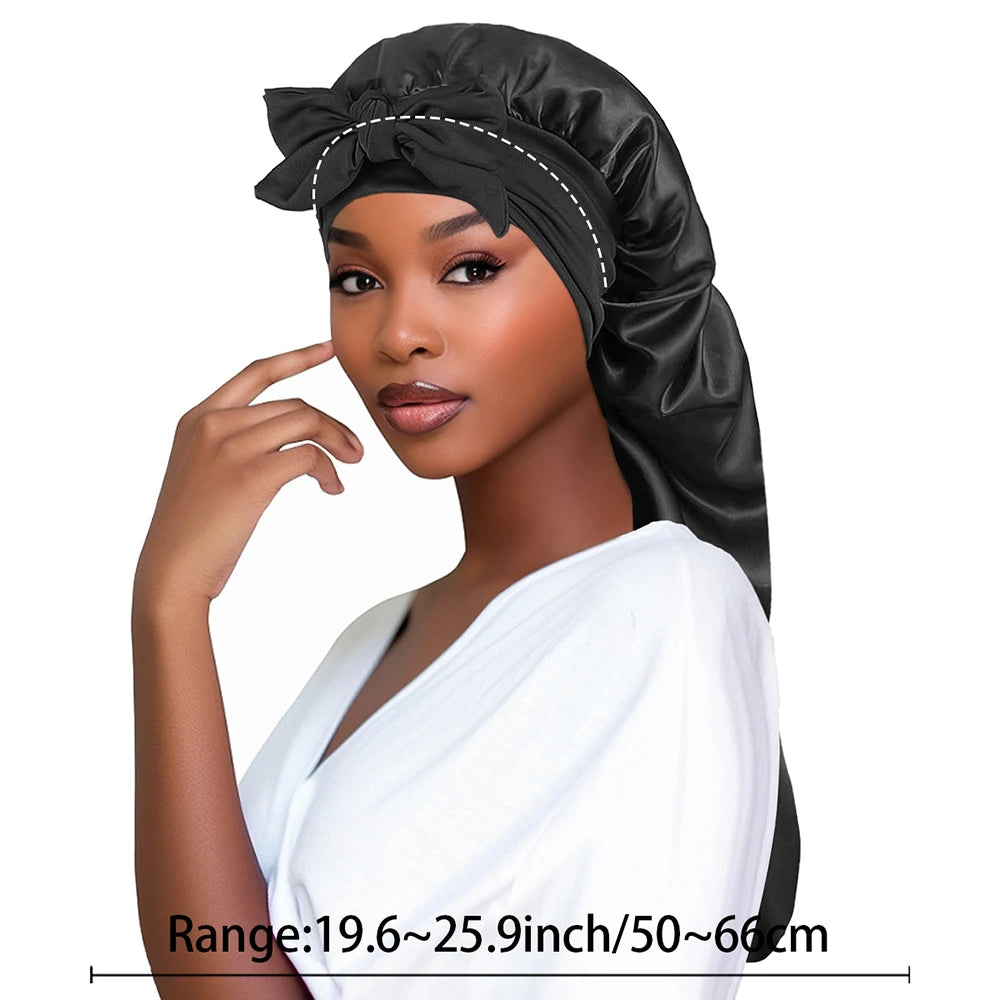 Extra Long Silk Satin Bonnet for Braids & Long Hair - Frizz Protection Sleep Cap